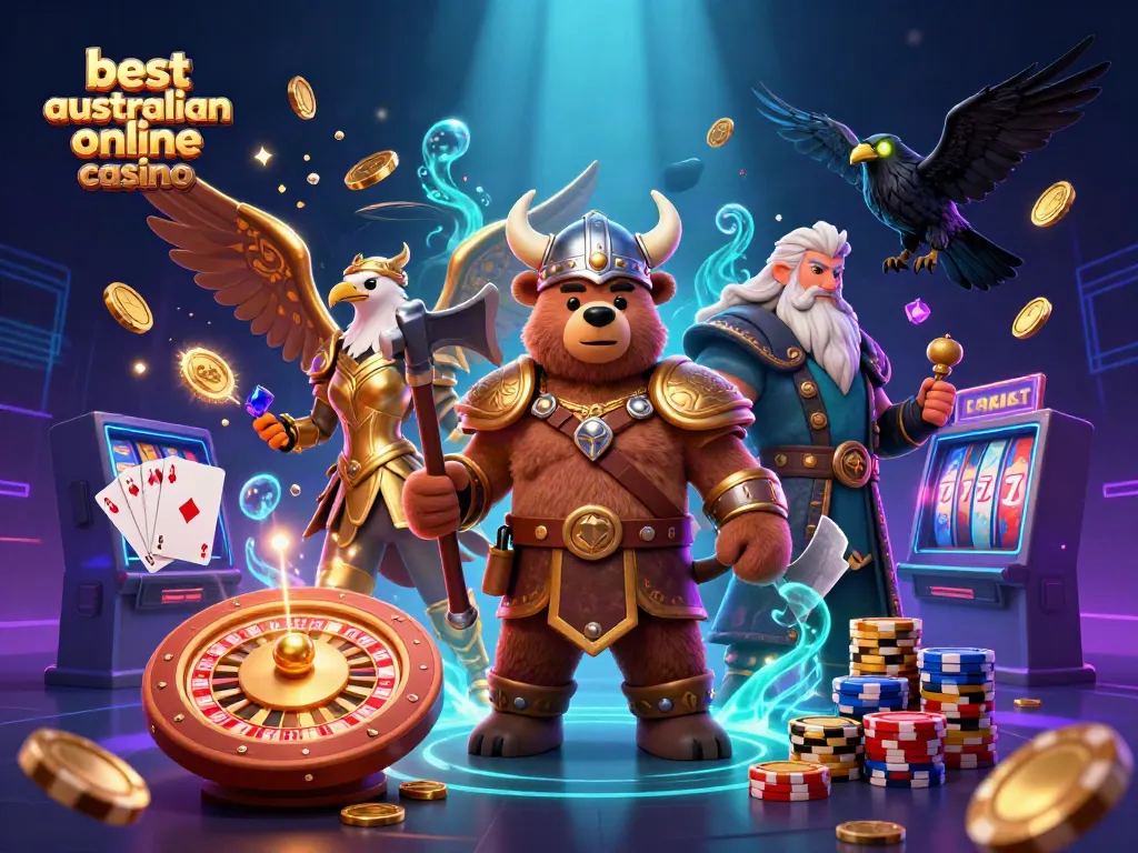 Experience the thrill at the best australian online casino with vibrant characters, games, and gold coins.