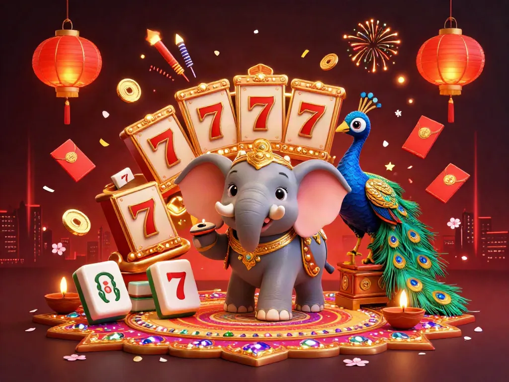 Spin to win at Slot Zeus with vibrant 3D illustration of an elephant and peacock!