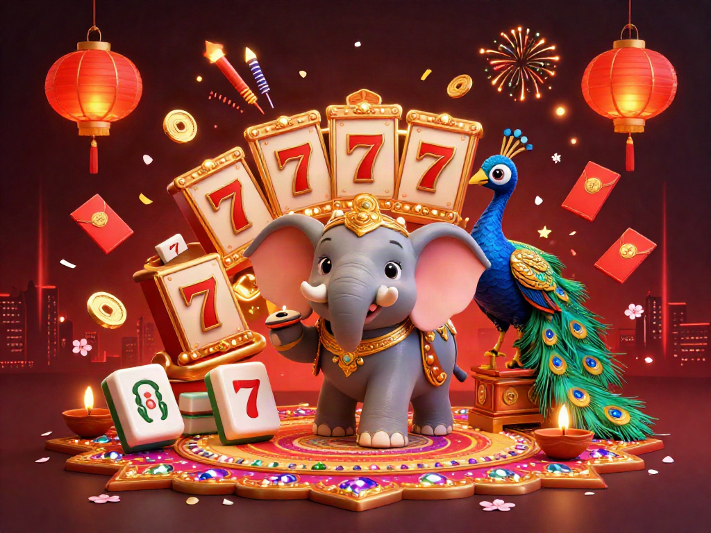 Spin to win at Slot Zeus with vibrant 3D illustration of an elephant and peacock!
