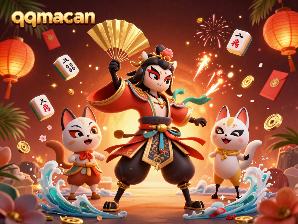 Experience the thrill of gambling with qqmacan in this vibrant 3D casino illustration.