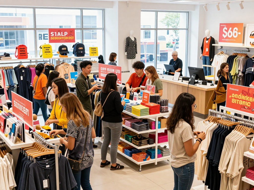 Interactive shopping scene showcasing rokok88 merchandise with diverse customers enjoying their retail experience.