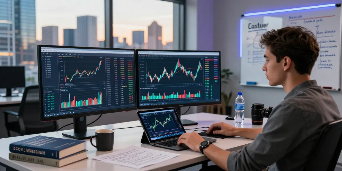Developer analyzing futures WebSocket streaming API data in a modern trading office.