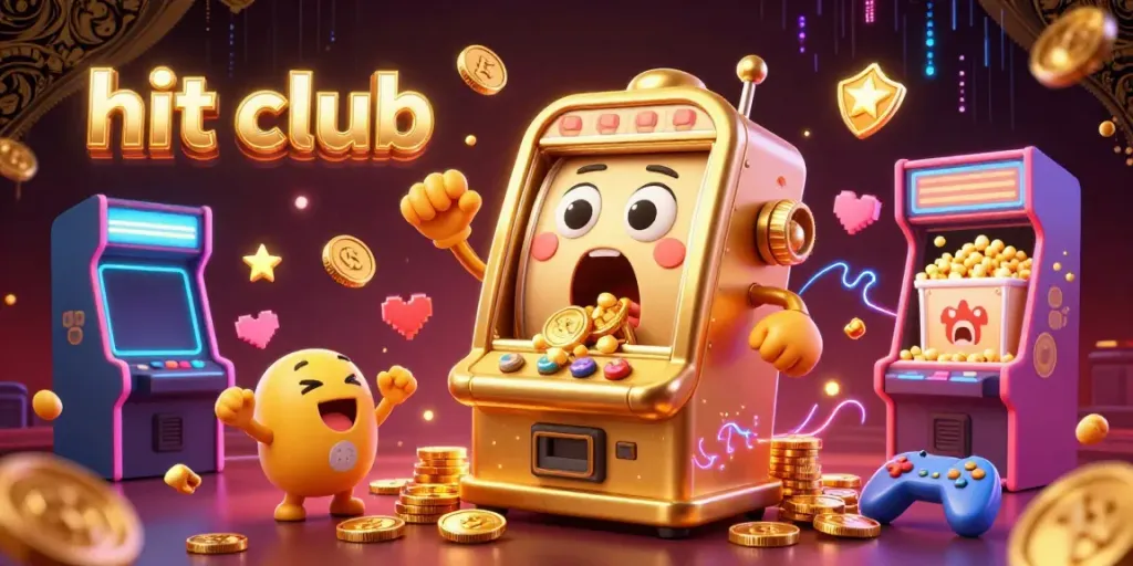 Experience the enchantment of hit club with a golden slot machine hitting a jackpot amidst vibrant casino games.