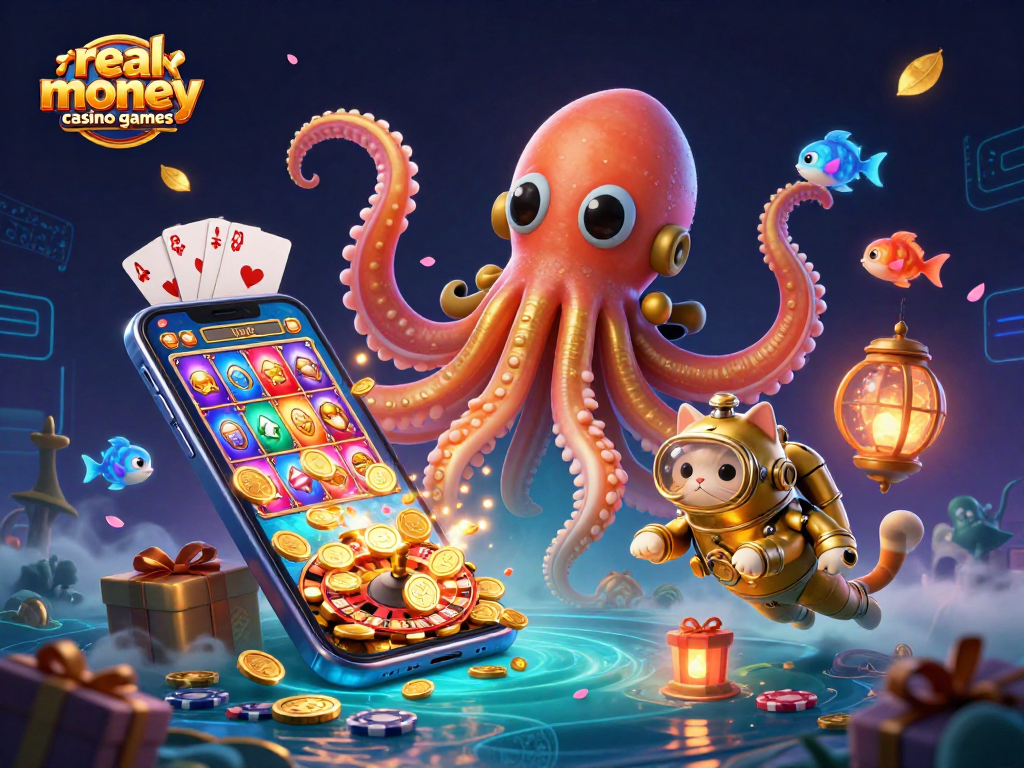 Experience excitement with real money casino games, featuring a colossal kraken and vibrant diving cat!