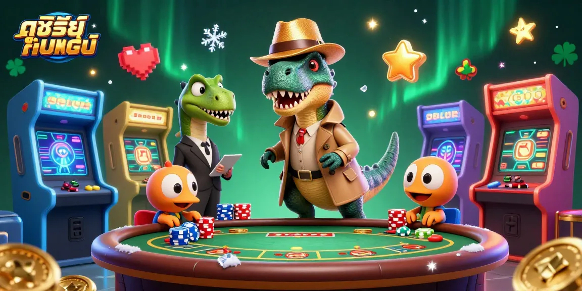 Experience ดูซีรี่ย์ออนไลน์ with a 3D illustration of a velociraptor in a casino, counting cards.