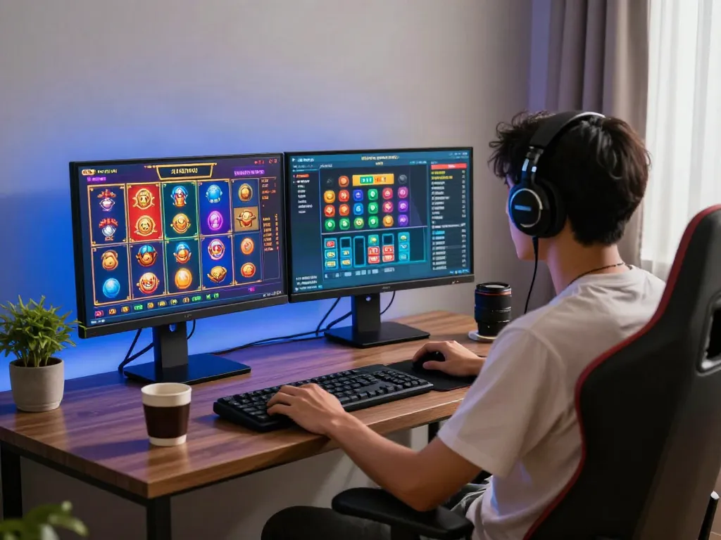 Player enjoying vibrant slot resmi games in a modern gaming setup.