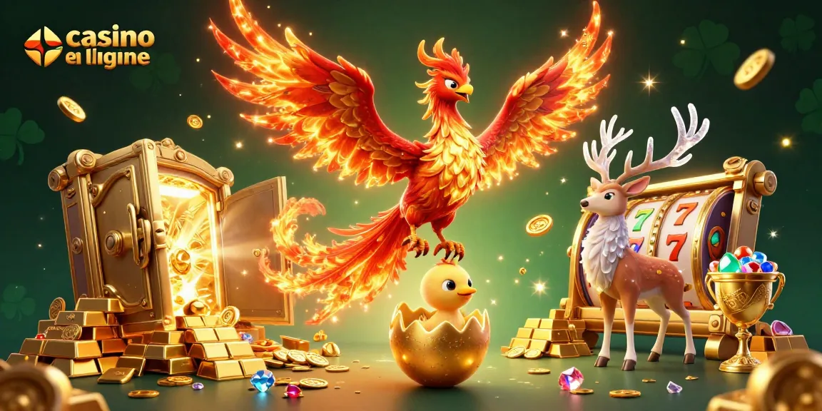 Découvrez l'excitation du casino en ligne avec un phœnix vibrant et des trésors éclatants de gemmes.