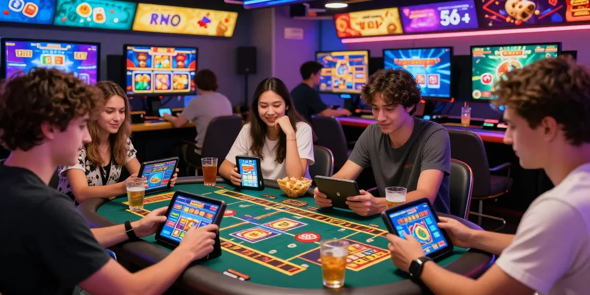 Friends enjoying 68 game bài in a lively online gaming environment with vibrant graphics and snacks.