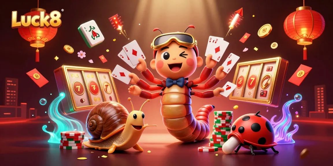 Experience the excitement of Luck8 with a vibrant 3D casino scene featuring a millipede dealer and dynamic gaming elements.