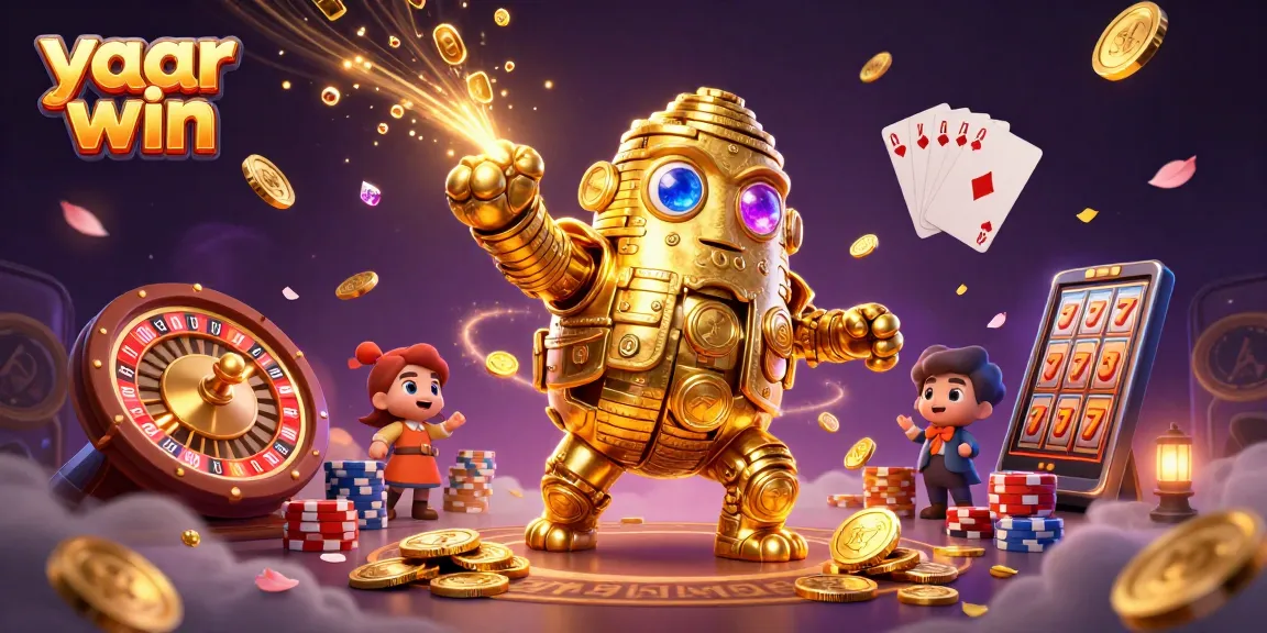 Spin to win big with yaar win's gold-coin golem and vibrant casino elements!