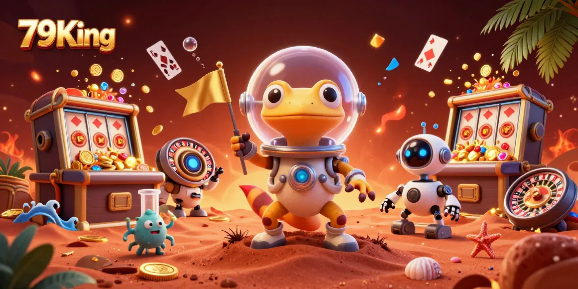 Engage with 79King as the Martian gecko discovers a vibrant casino filled with slot machines and treasures.
