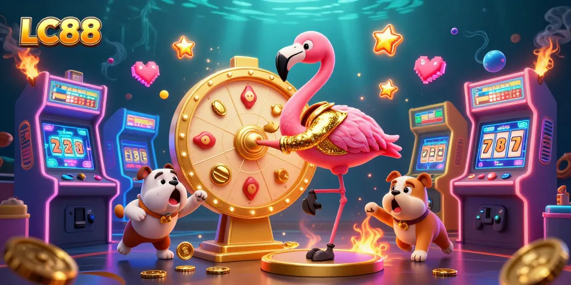 Engage in thrilling casino fun with LC88's vibrant 3D digital illustration showcasing excitement and interactive gameplay.