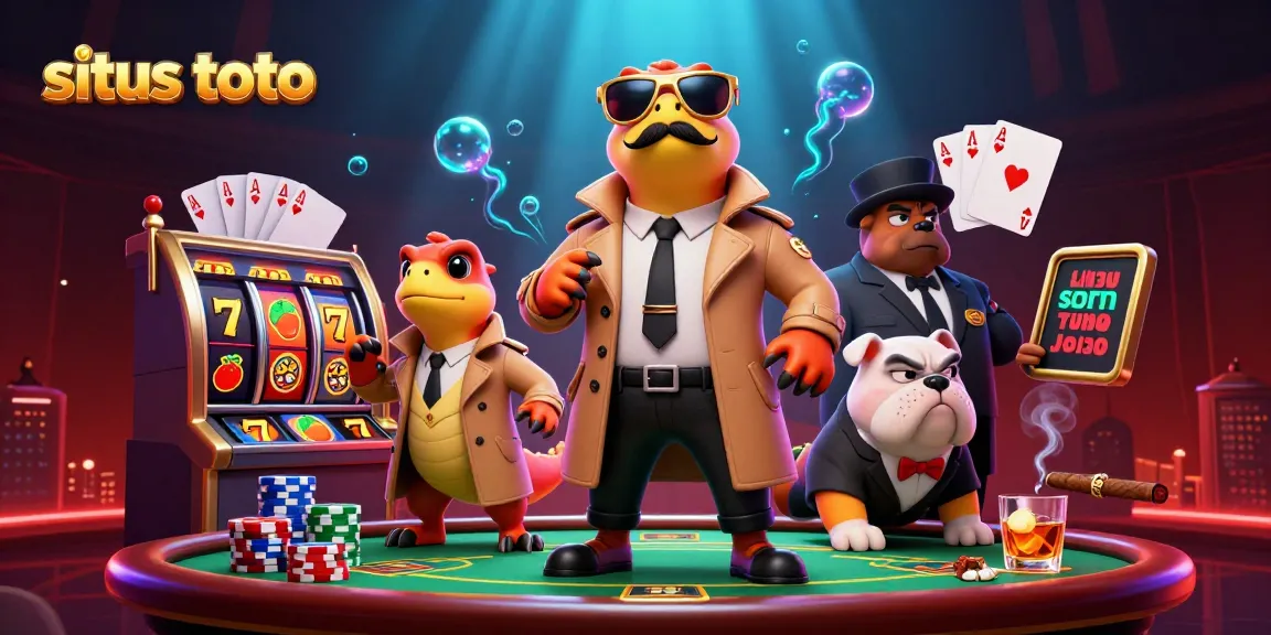 Win big with situs toto in a vibrant casino scene filled with slots and poker elements.