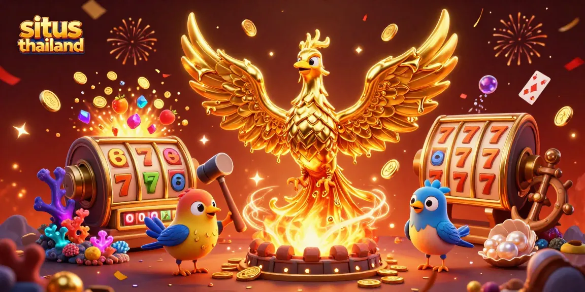 Experience the thrill of situs thailand with a golden phoenix and vibrant casino elements in action.