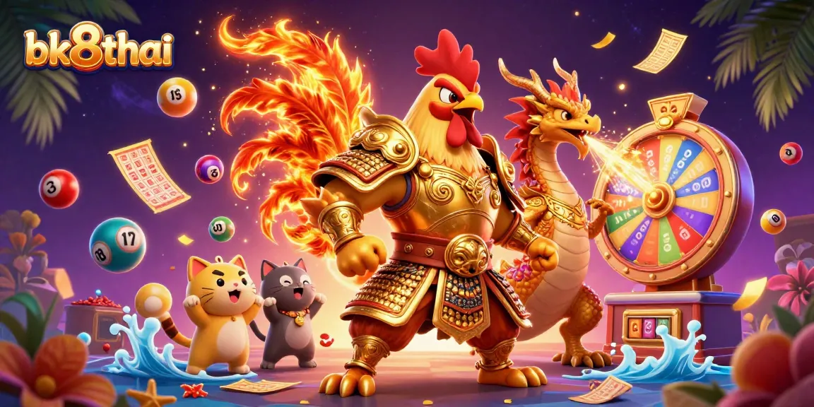 Engage in exciting games with bk8thai's vibrant 3D casino illustration showcasing dynamic characters and action.
