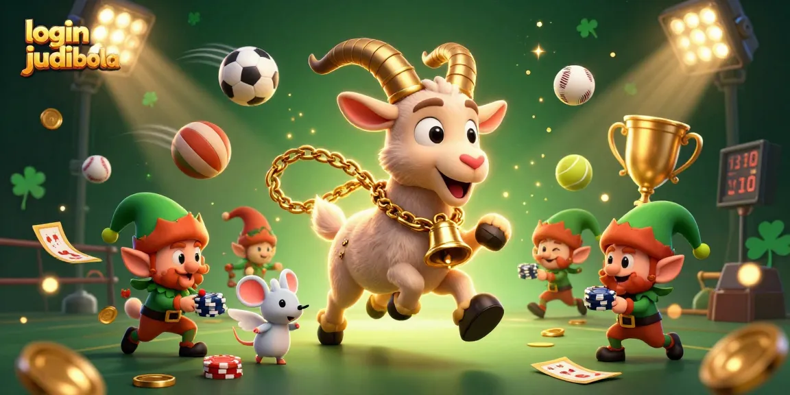Engage players with login judi bola at an exciting casino scene featuring dynamic sports elements and festive characters.