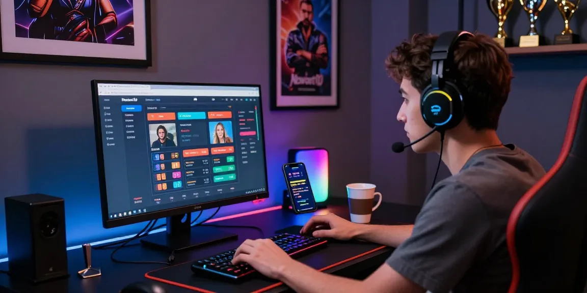 Engaged user accessing newbet4d online betting platform at a stylish gaming desk.