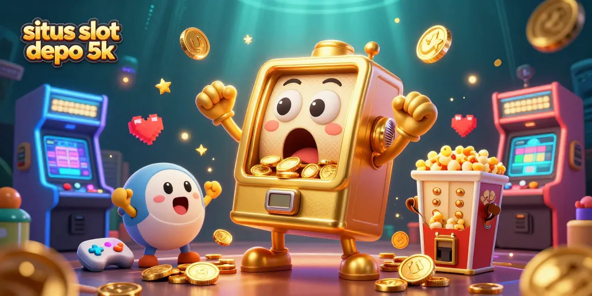 Experience a thrilling jackpot moment at situs slot depo 5k, with a golden slot machine celebrating its big win!