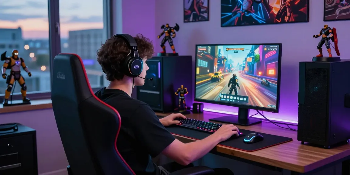 Engaged gamer enjoying PAKDE4D immersive gaming experience in a modern setup