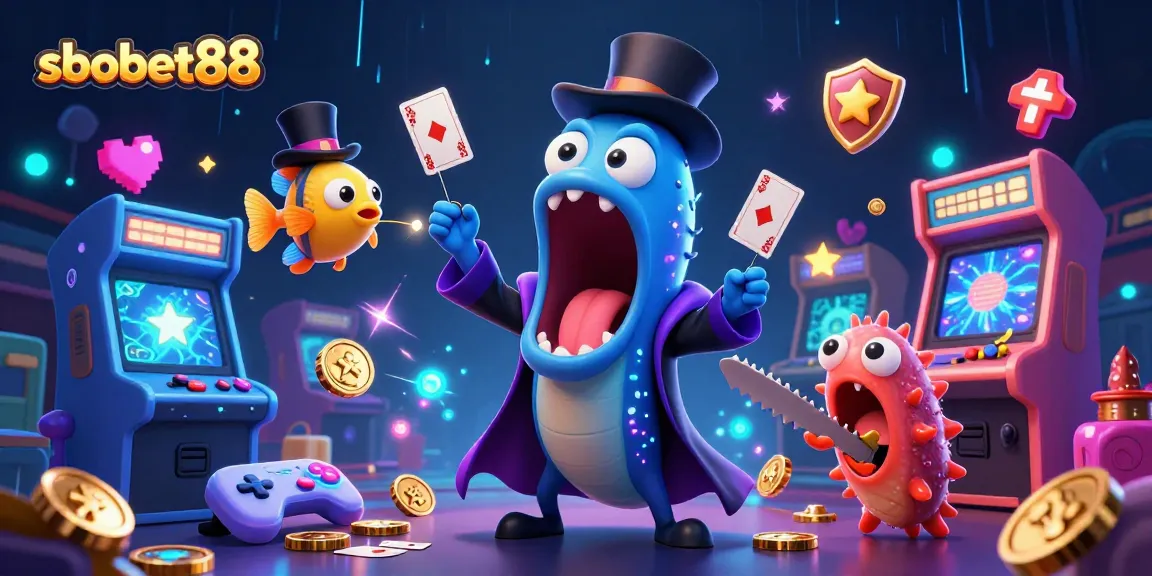 Experience sbobet88 with exciting card tricks and vibrant casino elements in a magical underwater scene.